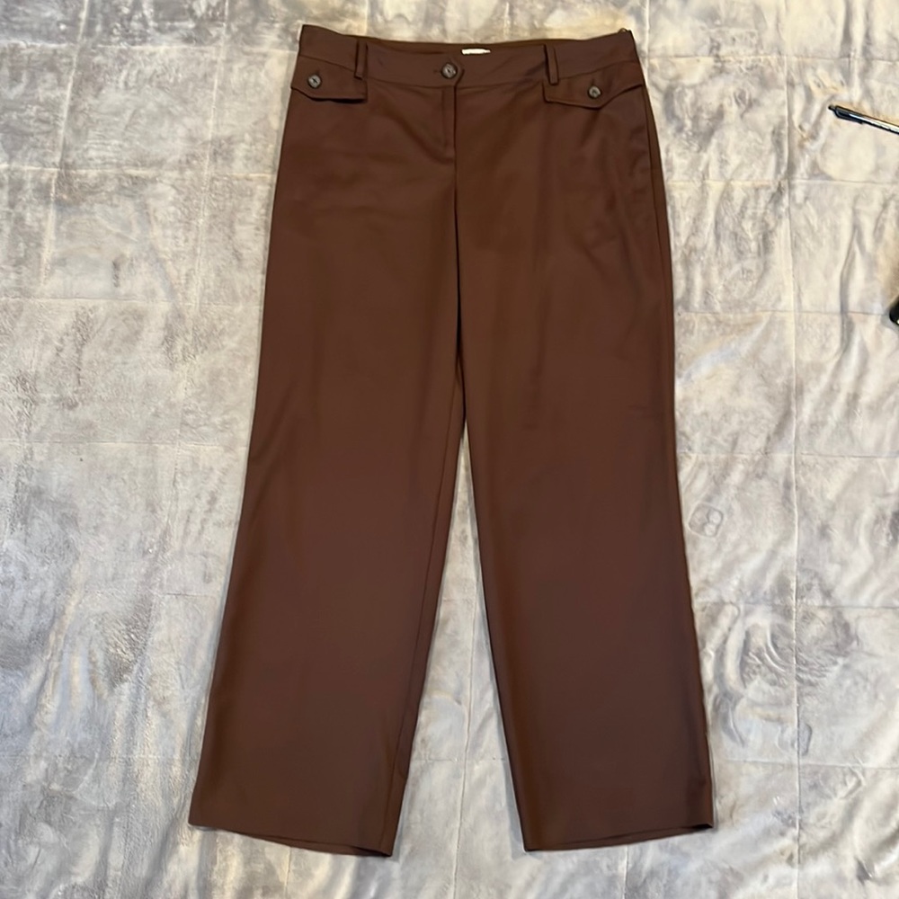 Izod Woman's Golf Pants Brown Size 14 Stretch High Rise Pockets Straight Leg